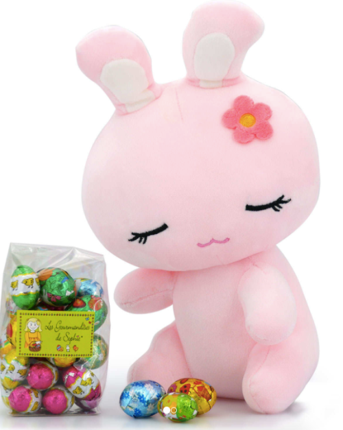 Peluche lapin et ses œufs en chocolat au lait praliné - 160g - 9,95 €