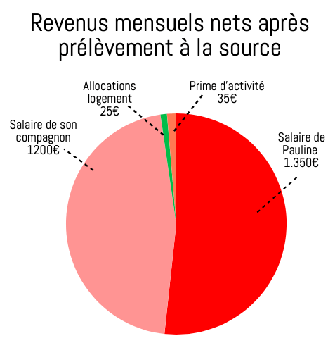 Graphique camembert détaillant les revenus de Pauline et de son compagnon