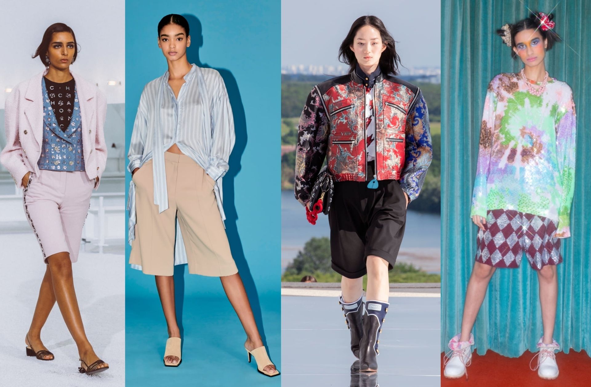 De gauche à droite : Chanel printemps-été 2021 ; Barbara Bui printemps-été 2021 ; Louis Vuitton Resort 2022 ; Ashish automne-hiver 2021-2022