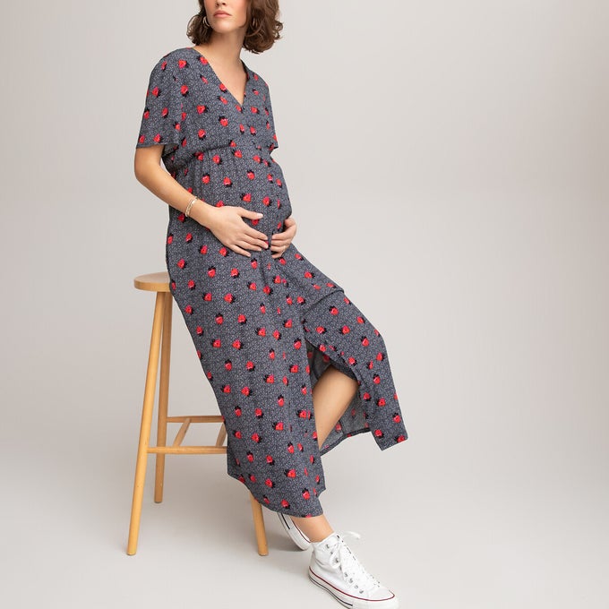 Robe de grossesse manches courtes imprimé floral en viscose, La Redoute collections, 49,99€.