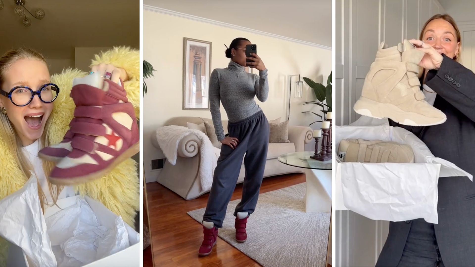 Isabel Marant a ressorti ses baskets compensées si controversées, et des modeuses TikTok en sont fans // Source : Captures d'écran TikTok