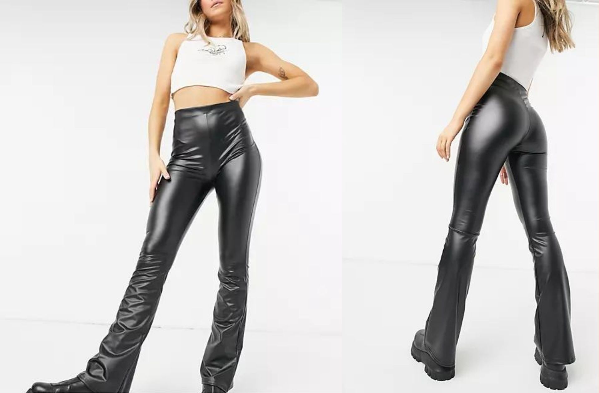 COLLUSION-Leggings-évasé-enduit-Noir