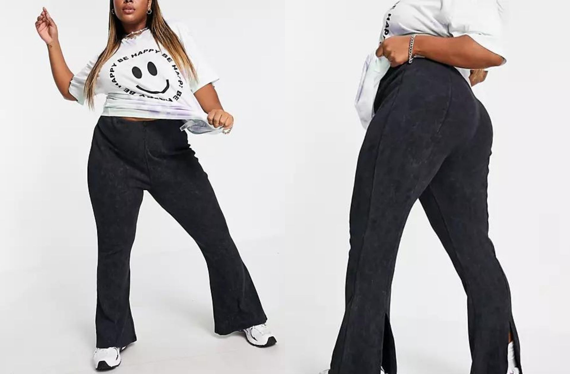 COLLUSION-Plus-Legging-évasé-avec-coutures-apparentes-Anthracite-délavé
