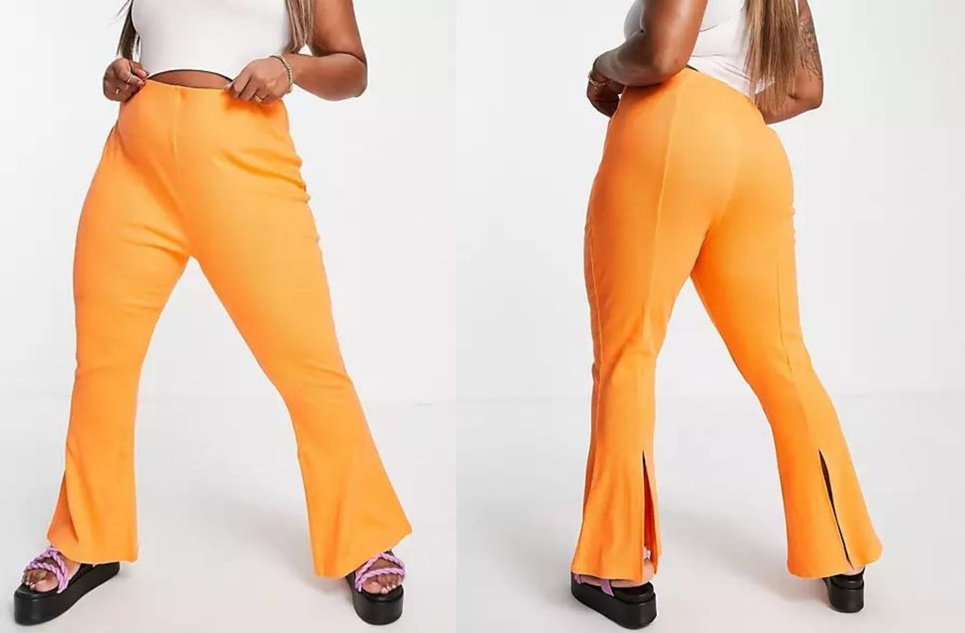 COLLUSION-Plus-Legging-évasé-et-fendu-avec-coutures-apparentes-Orange