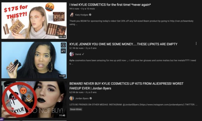 Mauvaises reviews de Kylie Jenner sur Youtube