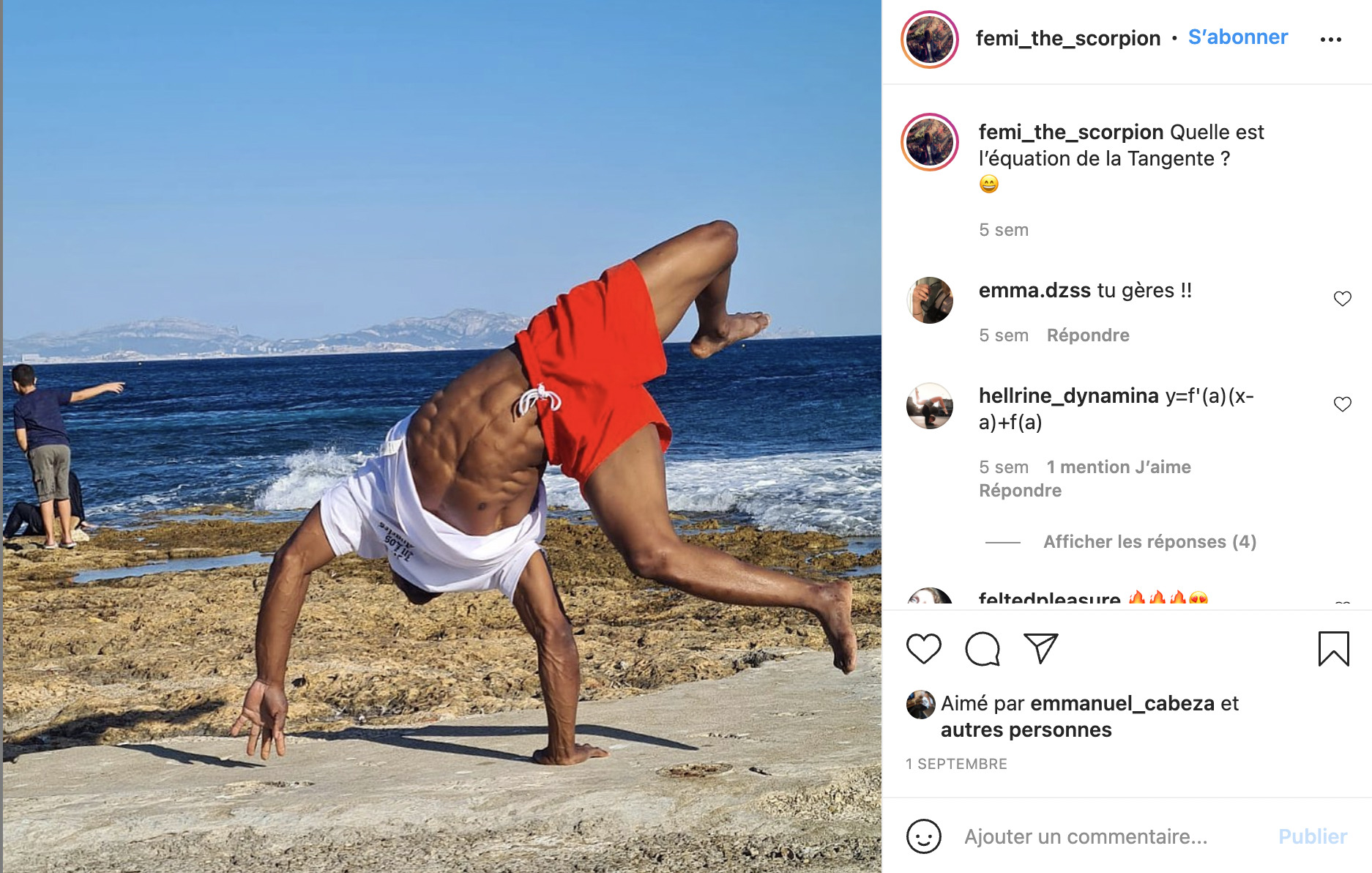 Le danseur Femi The Scorpion en pause de breakdance