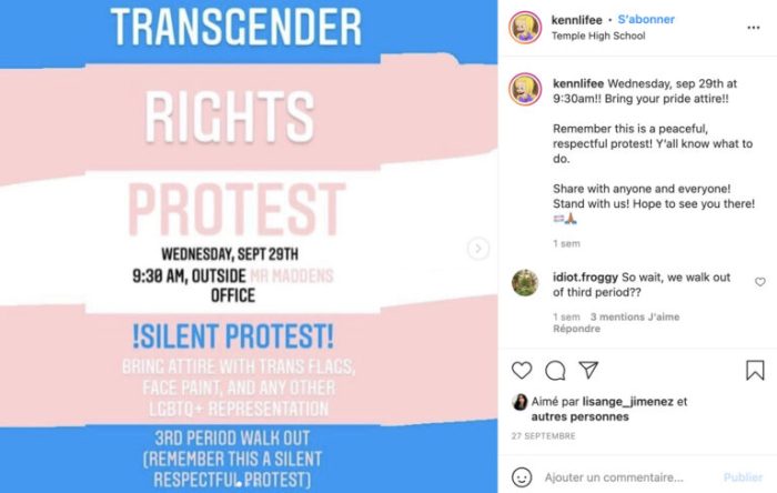 Post Instagram de protestation