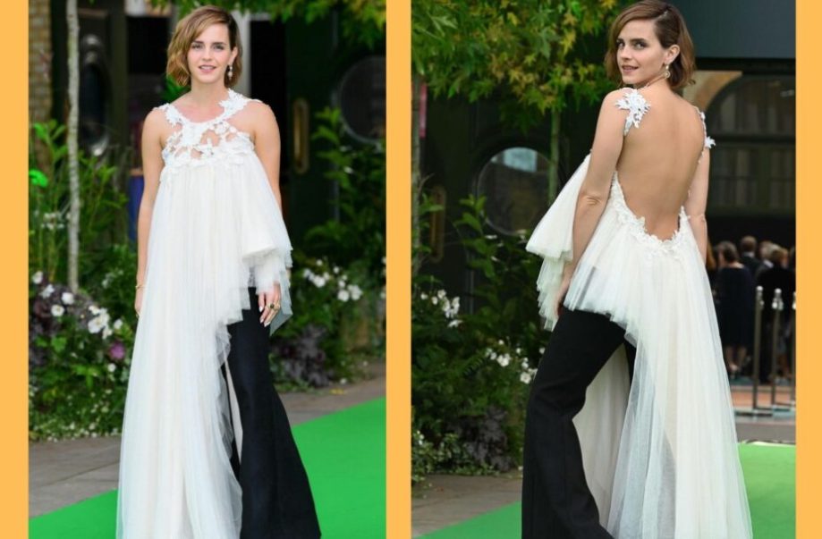 Emma Watson dans une tenue signée Harris Reed à la cérémonie de remise du premier Prix Earthshot le 17 octobre 2021 à Londres. © Instagram d'Harris Reed.