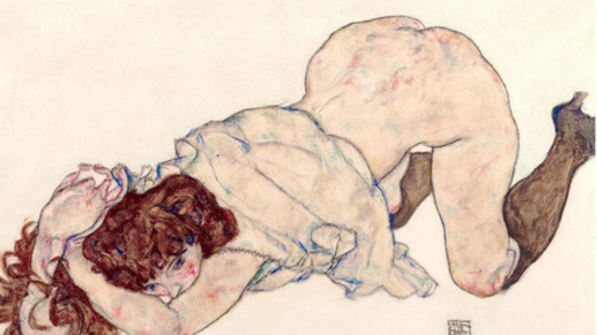 Jeune fille agenouillée reposant sur les deux coudes, Egon Schiele