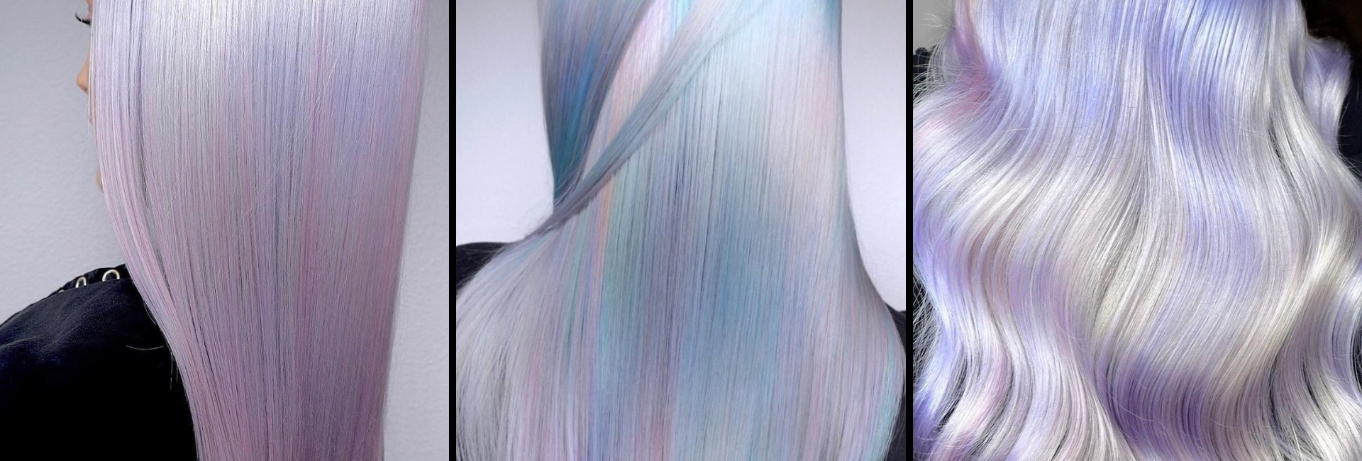 Trois exemples de chevelures avec une coloration d'inspiration holographique