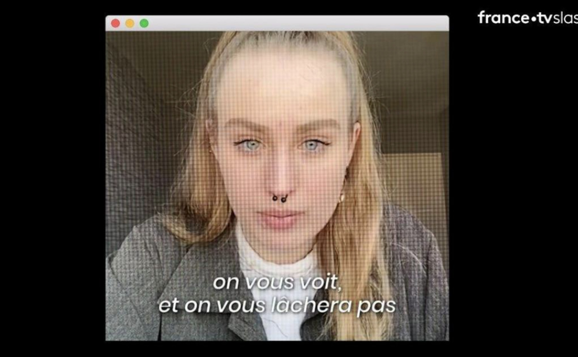 Membre de StopFisha face à caméra disant "on vous lâchera pas"