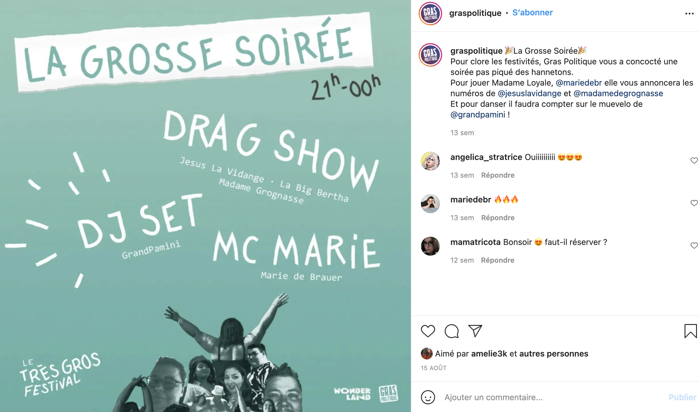 Page Instagram de Gras Politique