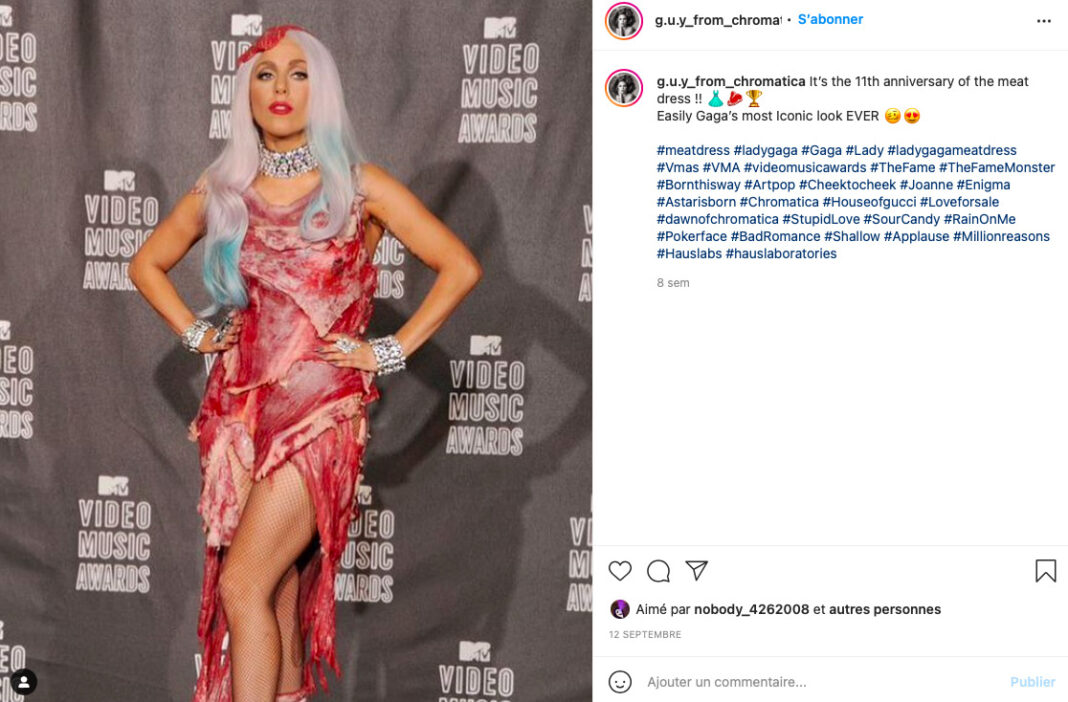 Post Instagram de la Meat Dress de Lady Gaga Post Instagram de la Meat Dress de Lady Gaga