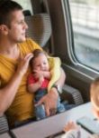 homme avec ses enfants dans le train