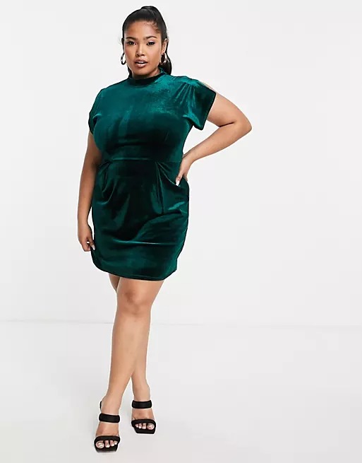 Closet-London-Plus-Robe-courte-effet-velours-nouée-à-la-taille-Vert-émeraude-