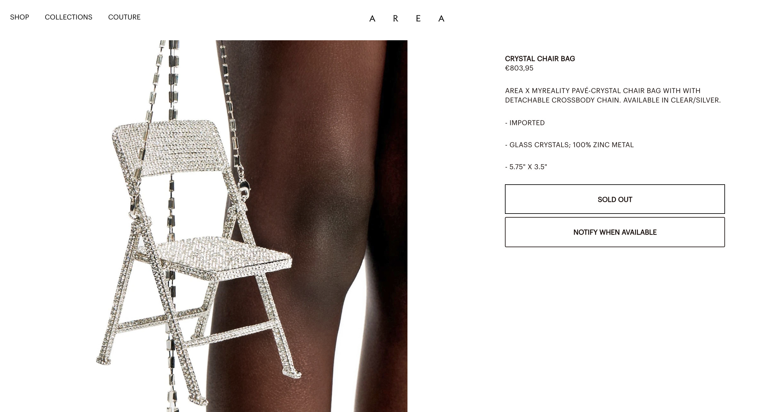 Capture d'écran de l'eshop de la marque MyArea. Navré de vous annoncer que cette blague mode pliante à 803,95€ est sold-out, hélas.