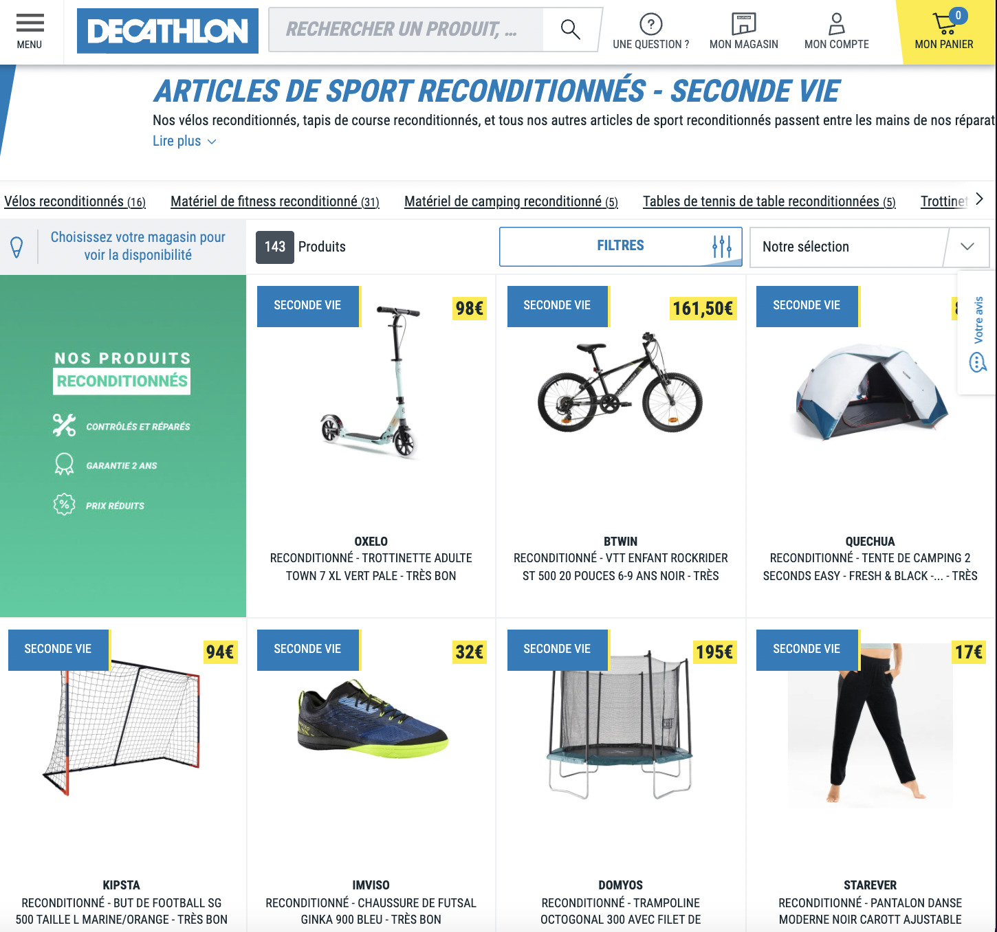 Articles de sport reconditionnés sur Decathlon