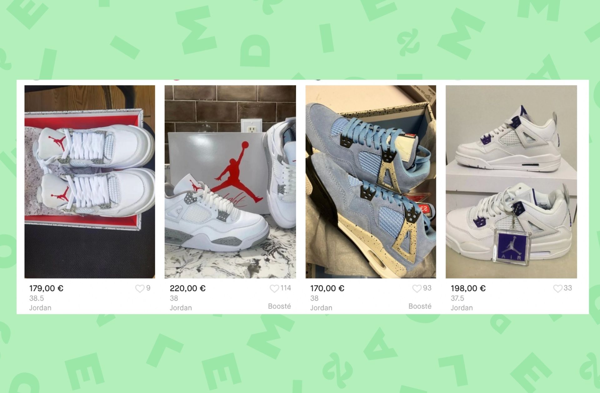 Exemple d'annonces de sneakers Jordan vendues sur Vinted. © Capture d'écran Vinted.