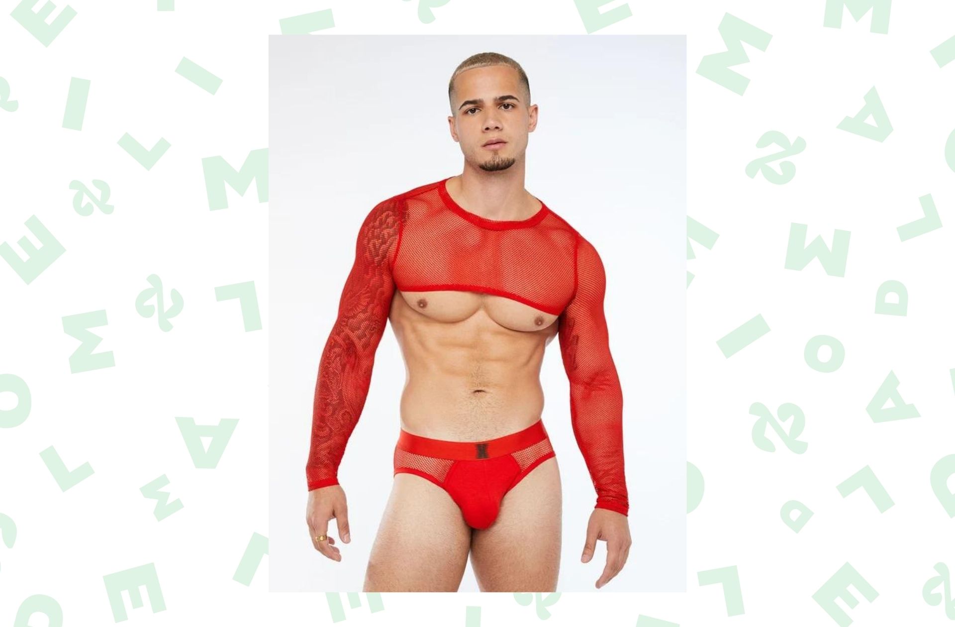 Crop-top-en-résille-rouge-et-mini-slip-assorti Crop-top-en-résille-rouge-et-mini-slip-assorti