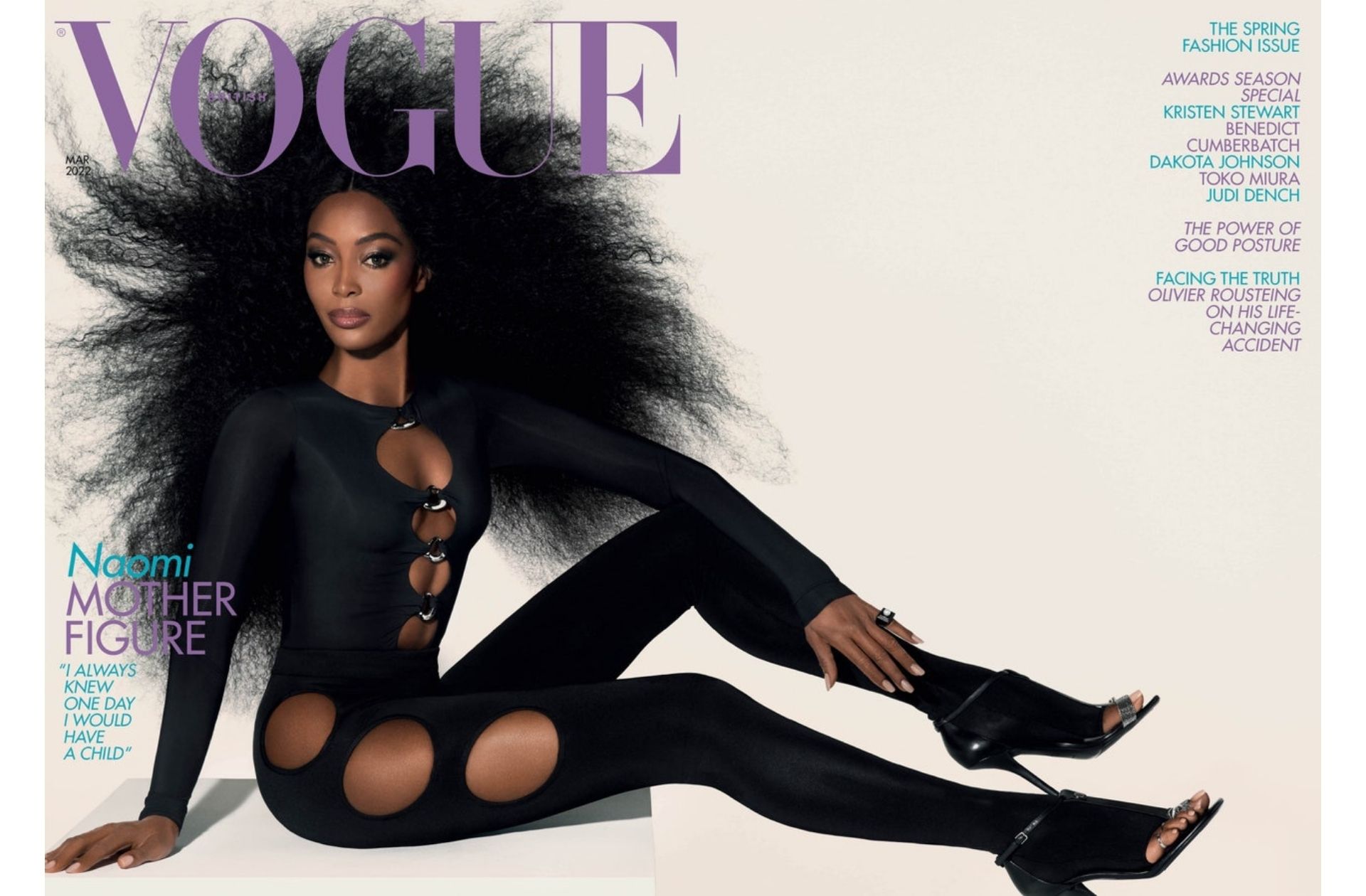 Naomi Campbell photographiée par Steven Meisel en couverture du Vogue britannique de mars 2022