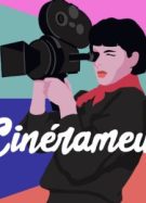 le logo de cinerameuf, une femme avec une camera