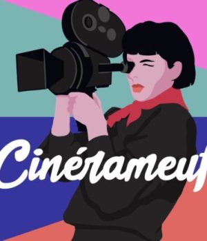 le logo de cinerameuf, une femme avec une camera