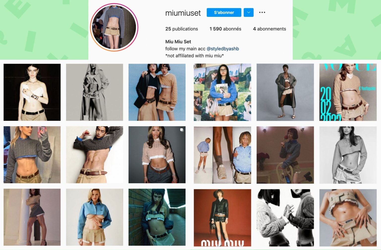 Le compte instagram dédié à l’ensemble sectionné Miu Miu Le compte instagram dédié à l’ensemble sectionné Miu Miu