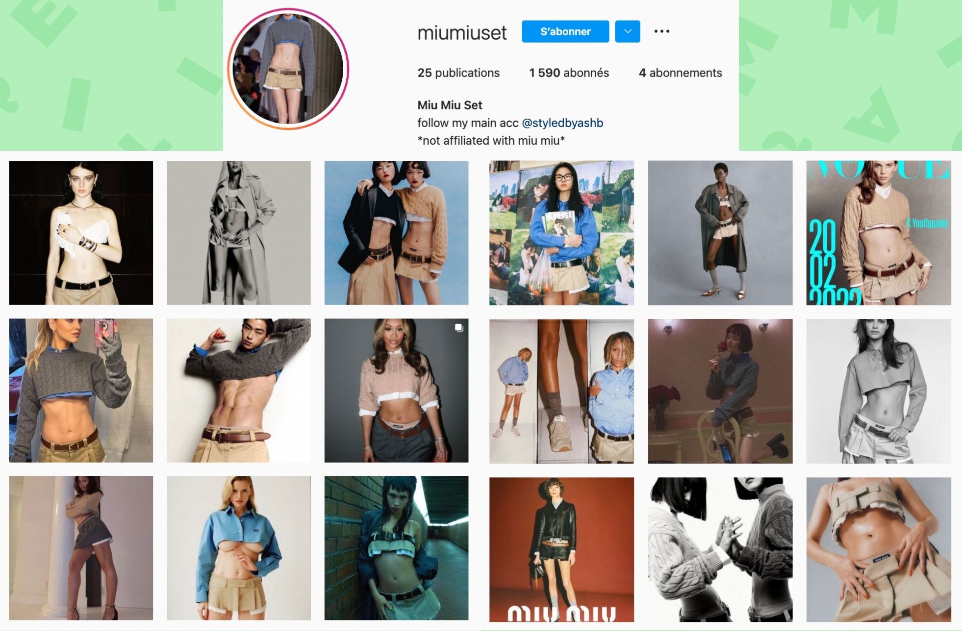 Le compte instagram dédié à l’ensemble sectionné Miu Miu