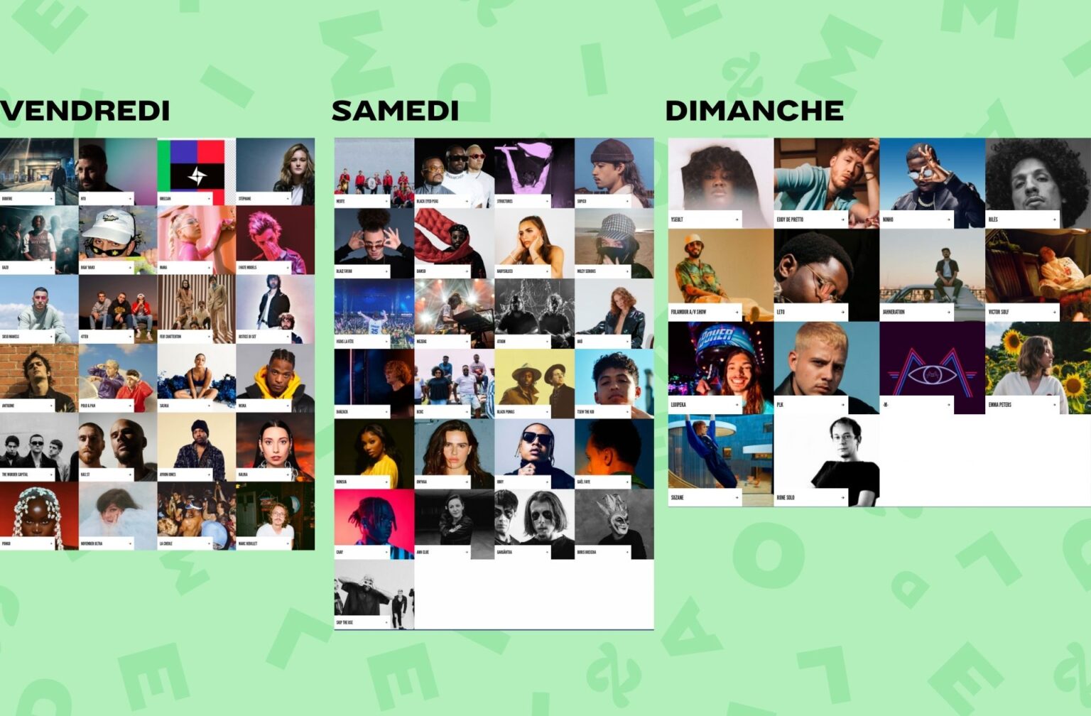 Artistes programmés aux Solidays 2022 Artistes programmés aux Solidays 2022