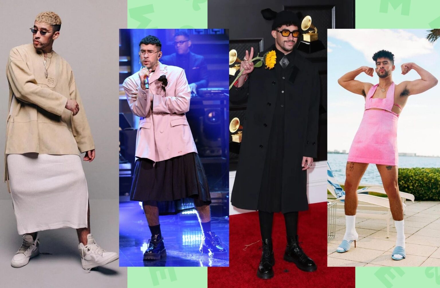 Le chanteur Bad Bunny porte régulièrement robes et jupes Le chanteur Bad Bunny porte régulièrement robes et jupes