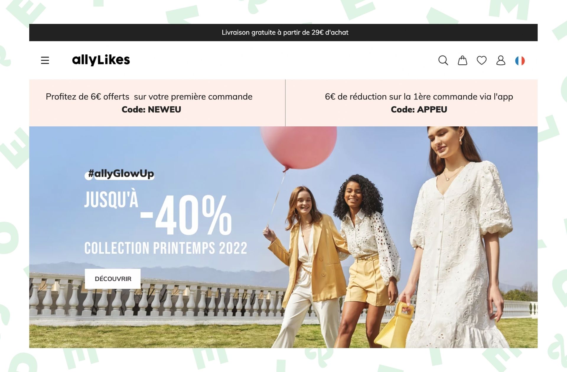 « Livraison gratuite » par-ci, « 6€ offerts » par là, « 6€ de réduction » aussi, sans compter les « jusqu'à -40% », AllyLikes regorge de messages promotionnels pour appâter le chaland. © Capture d'écran du site d'AllyLikes. « Livraison gratuite » par-ci, « 6€ offerts » par là, « 6€ de réduction » aussi, sans compter les « jusqu'à -40% », AllyLikes regorge de messages promotionnels pour appâter le chaland. © Capture d'écran du site d'AllyLikes.