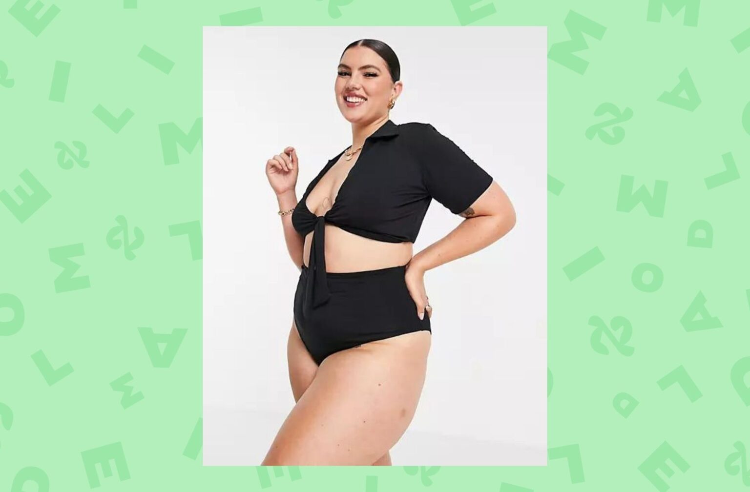 ASOS DESIGN Curve – Haut de bikini court avec col noué sur le devant – Noir brillant ASOS DESIGN Curve – Haut de bikini court avec col noué sur le devant – Noir brillant