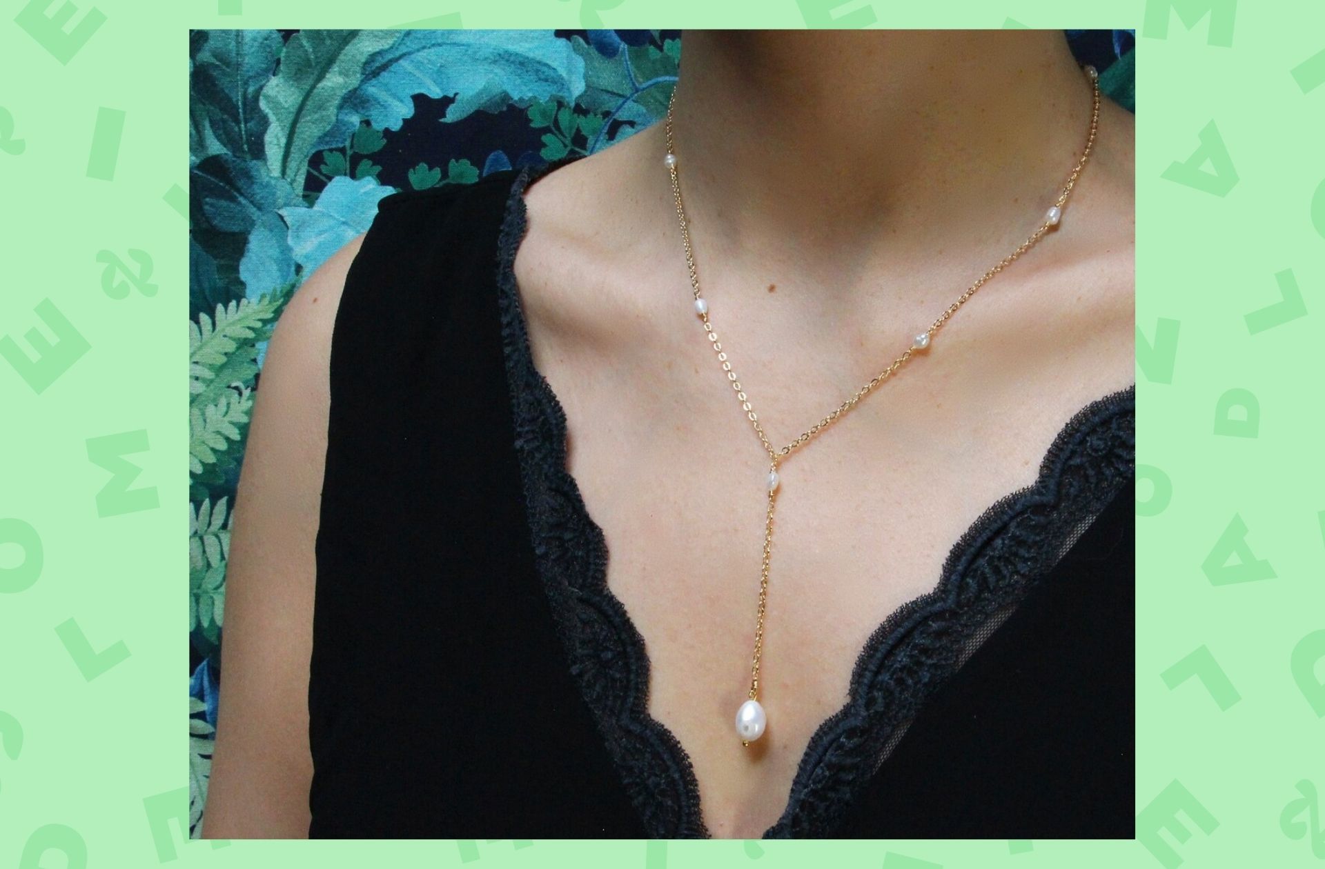 Collier – Perles d’eau douce – Pendant – Or