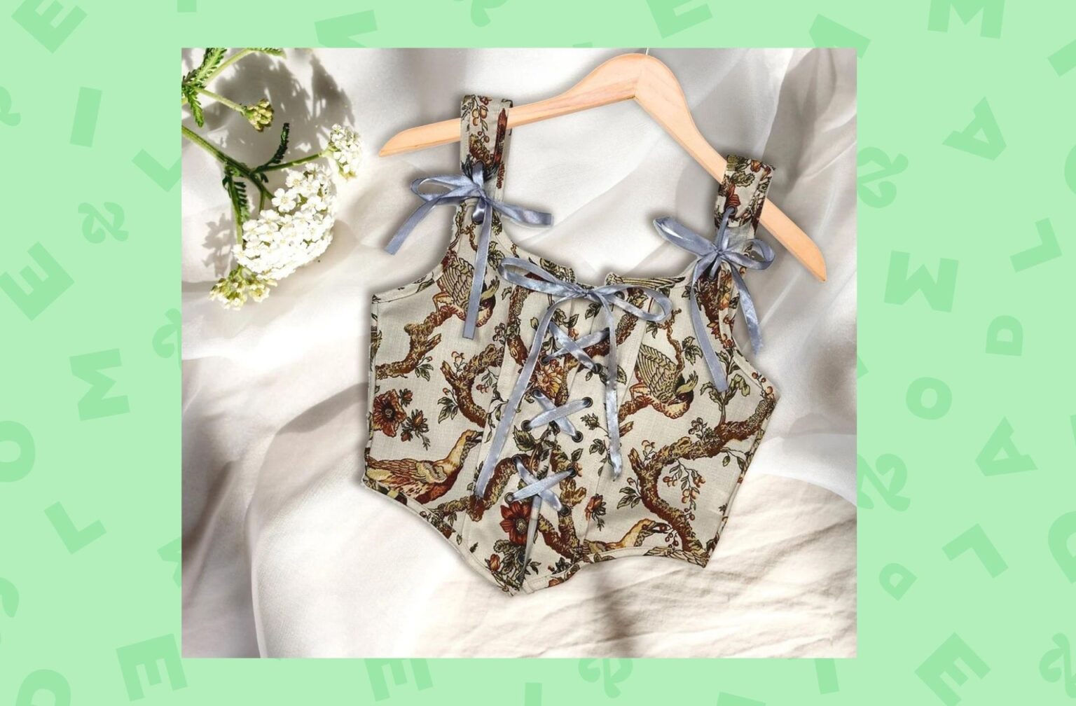 Corset floral à lacets français avec lacets bleus – Bustier – Cottagecore Clothing Corset floral à lacets français avec lacets bleus – Bustier – Cottagecore Clothing