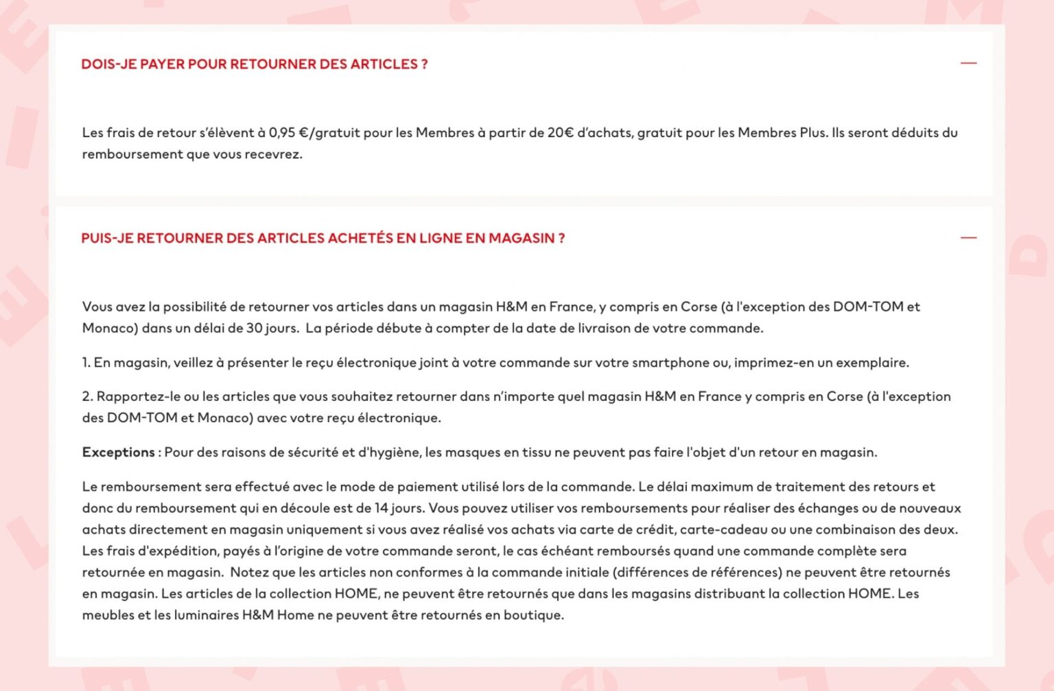Politique de retours payants de H&M Politique de retours payants de H&M