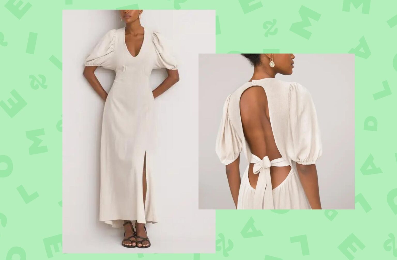 Robe longue évasée col V, décolleté dos Robe longue évasée col V, décolleté dos