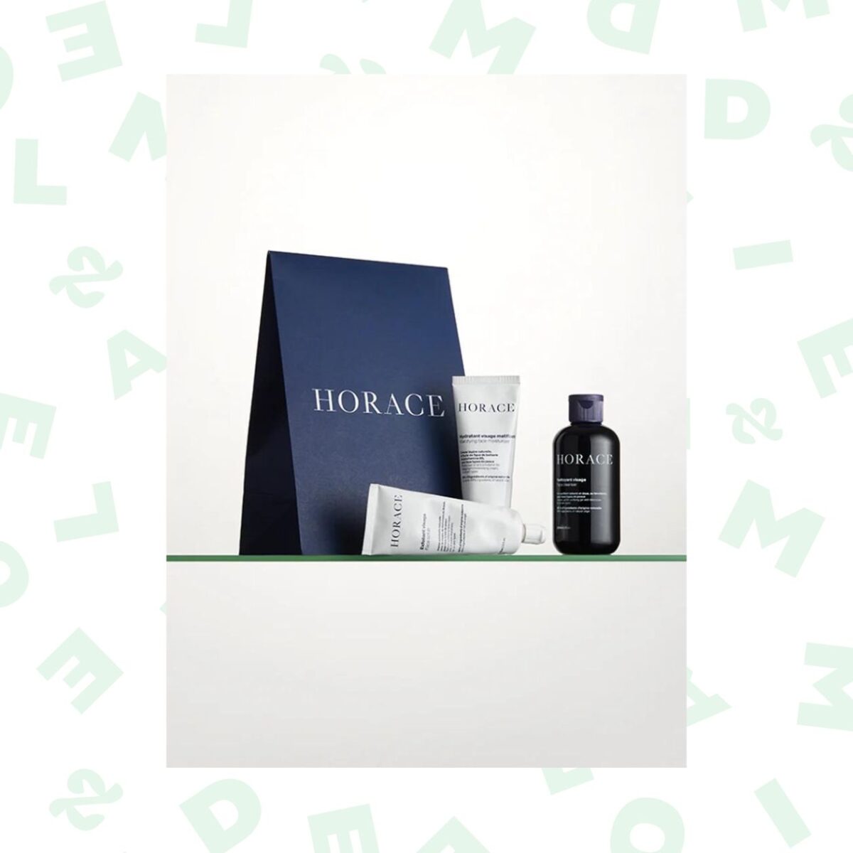 Kit cadeau visage (nettoyant purifiant, hydratant matifiant, et gommage doux) — Horace — 36€. Kit cadeau visage (nettoyant purifiant, hydratant matifiant, et gommage doux) — Horace — 36€.