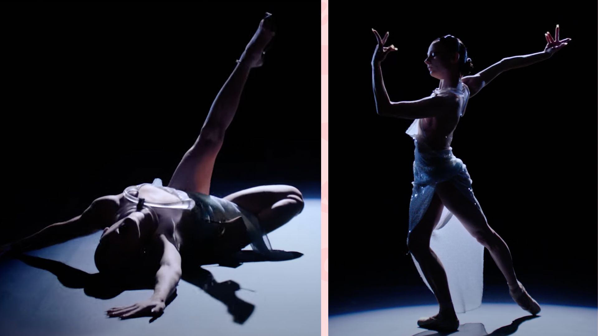 L'icône de la ballroom scene Barbie Swaee et la danseuse étoile Maria Kochetkova dans le nouveau clip Mugler SS22. © Capture d'écran YouTube.