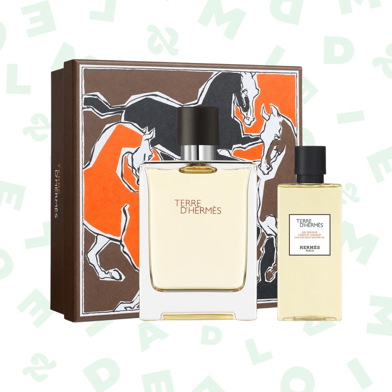 Coffret Terre d'Hermès (eau de toilette de 100ml et gel douche de 80ml) — Hermès — 74,25€.