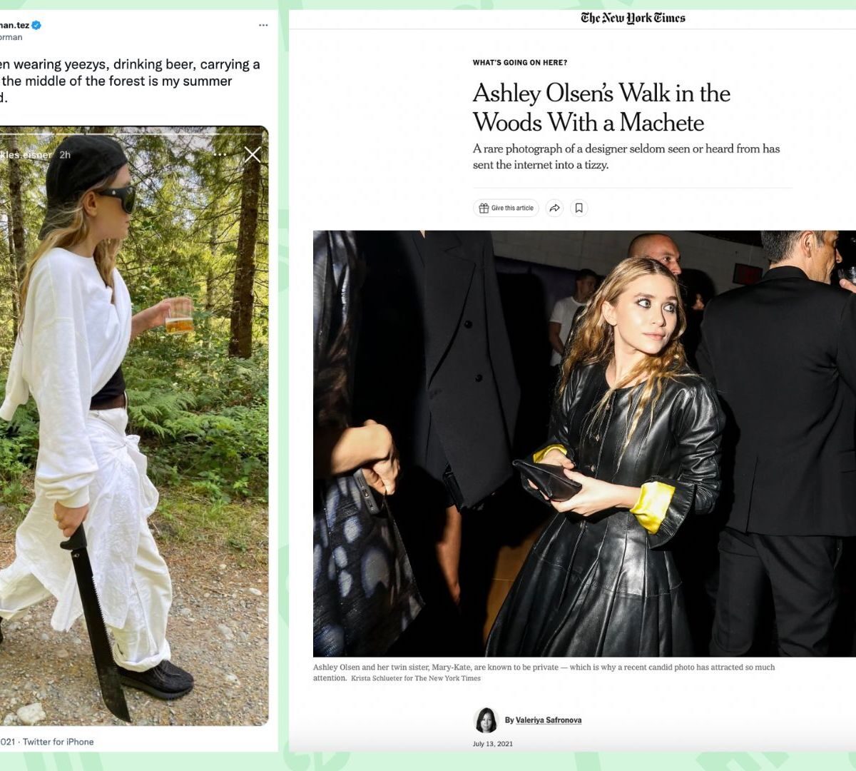 Ashley Olsen’s Walk in the Woods With a Machete