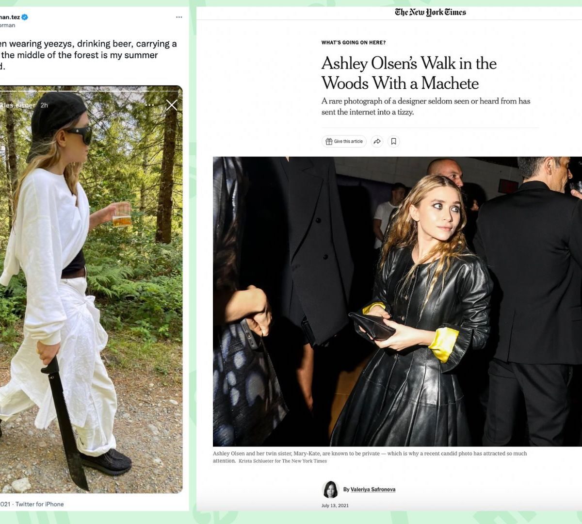 Ashley Olsen’s Walk in the Woods With a Machete Ashley Olsen’s Walk in the Woods With a Machete