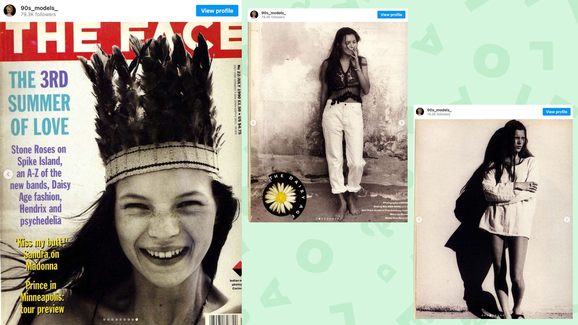 Capture d’écran Instagram du shoot culte de Kate Moss pour The Face