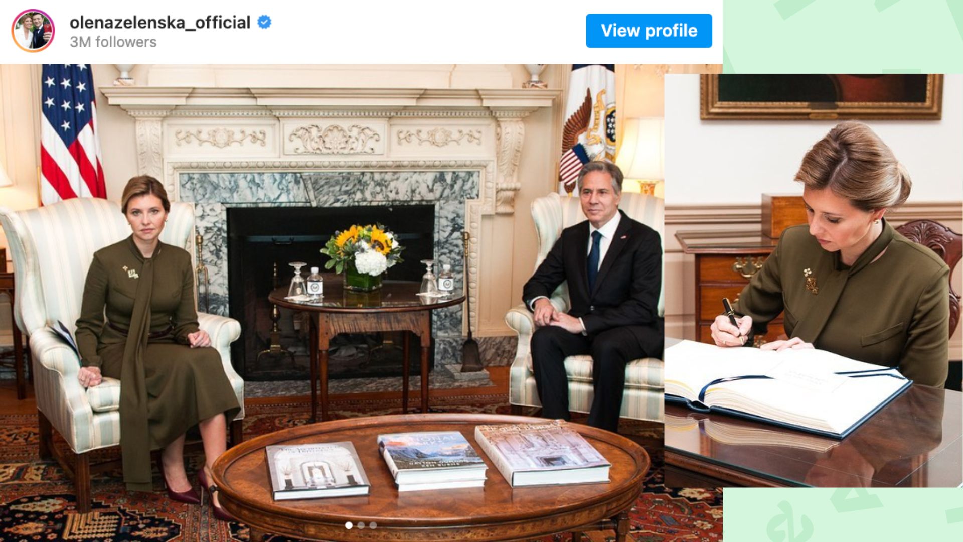 Capture d'écran Instagram d'Olena Zelenska qui a notamment rencontré le secrétaire d'État des États-Unis, Anthony Blinken, le 18 juillet 2022.