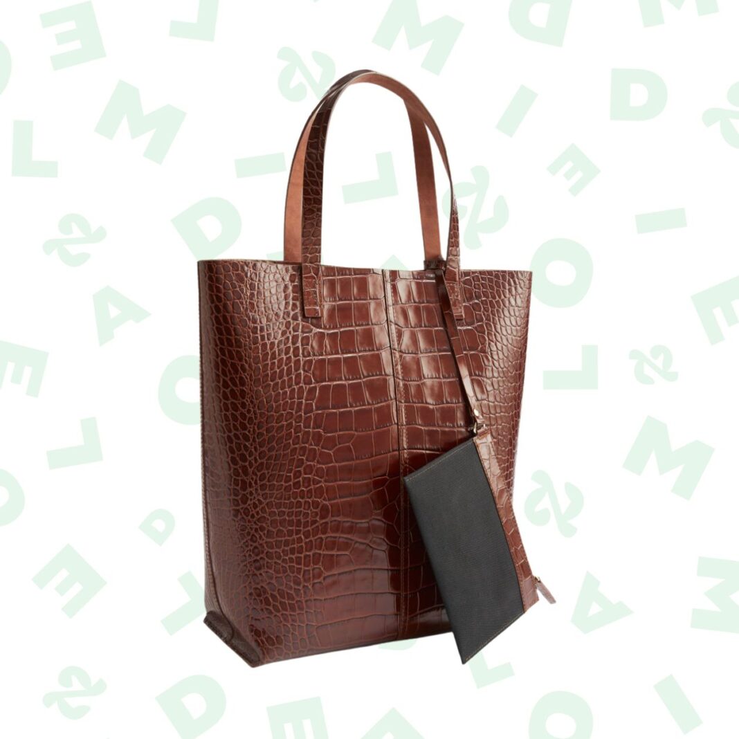 Croc Embossed Leather Tote Bag Croc Embossed Leather Tote Bag