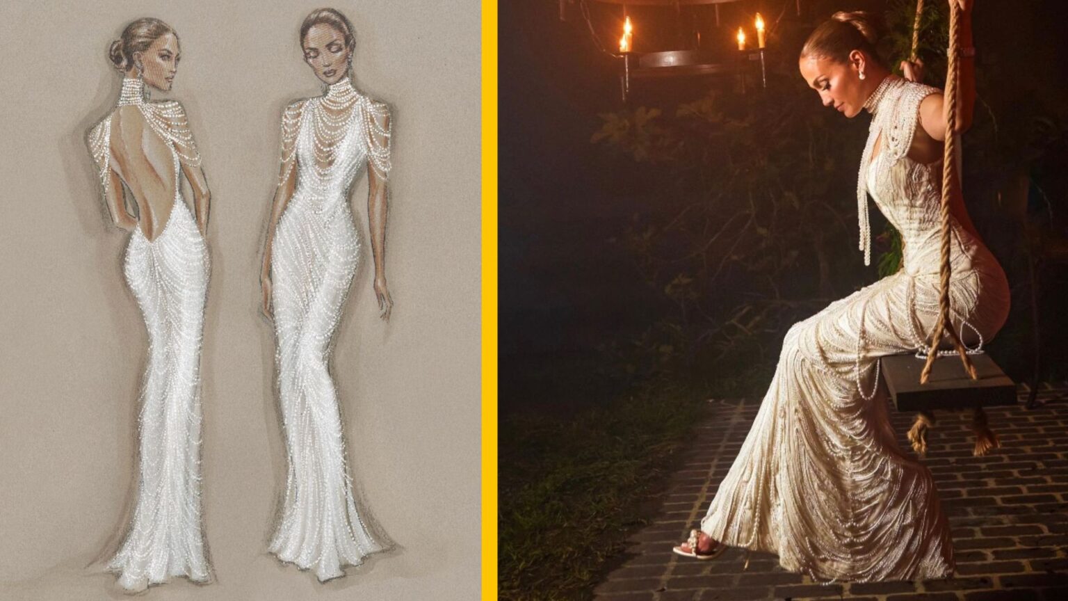 La deuxième tenue de Jennifer Lopez ferait passer la première pour minimaliste puisqu’elle se composait de rangées de perles et de cristaux Swarovski