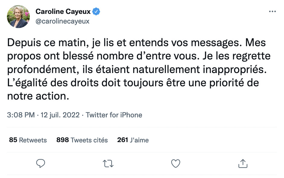 caroline cayeux tweet excuses ces gens la