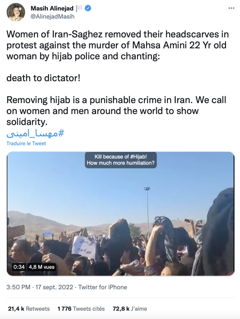 mahsa amini tweet Masih Alinejad mahsa amini tweet Masih Alinejad