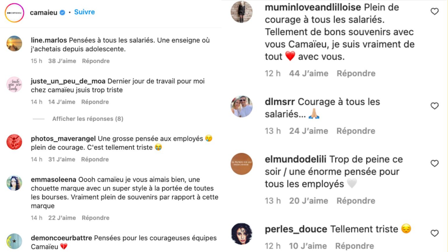 Sur Instagram, les expressions de solidarité avec les équipes de Camaïeu se multiplient Sur Instagram, les expressions de solidarité avec les équipes de Camaïeu se multiplient