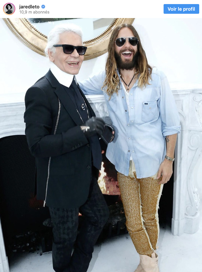 Publication Instagram le 6 octobre 2022 de Jared Leto d'une ancienne photo de lui avec Karl Lagerfeld, décédé en 2019