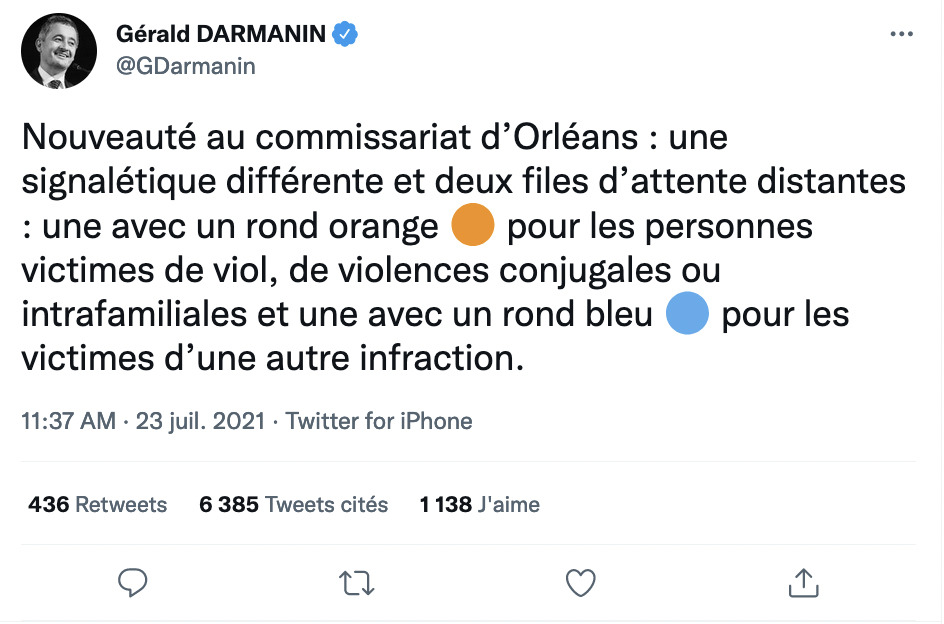 darmanin tweet accueil violences